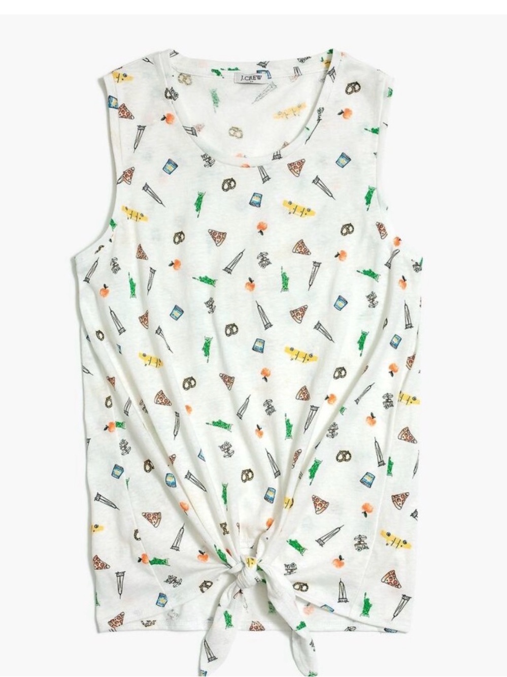 J. Crew Cream Sleeveless Tie-Front Tank with Novelty Print